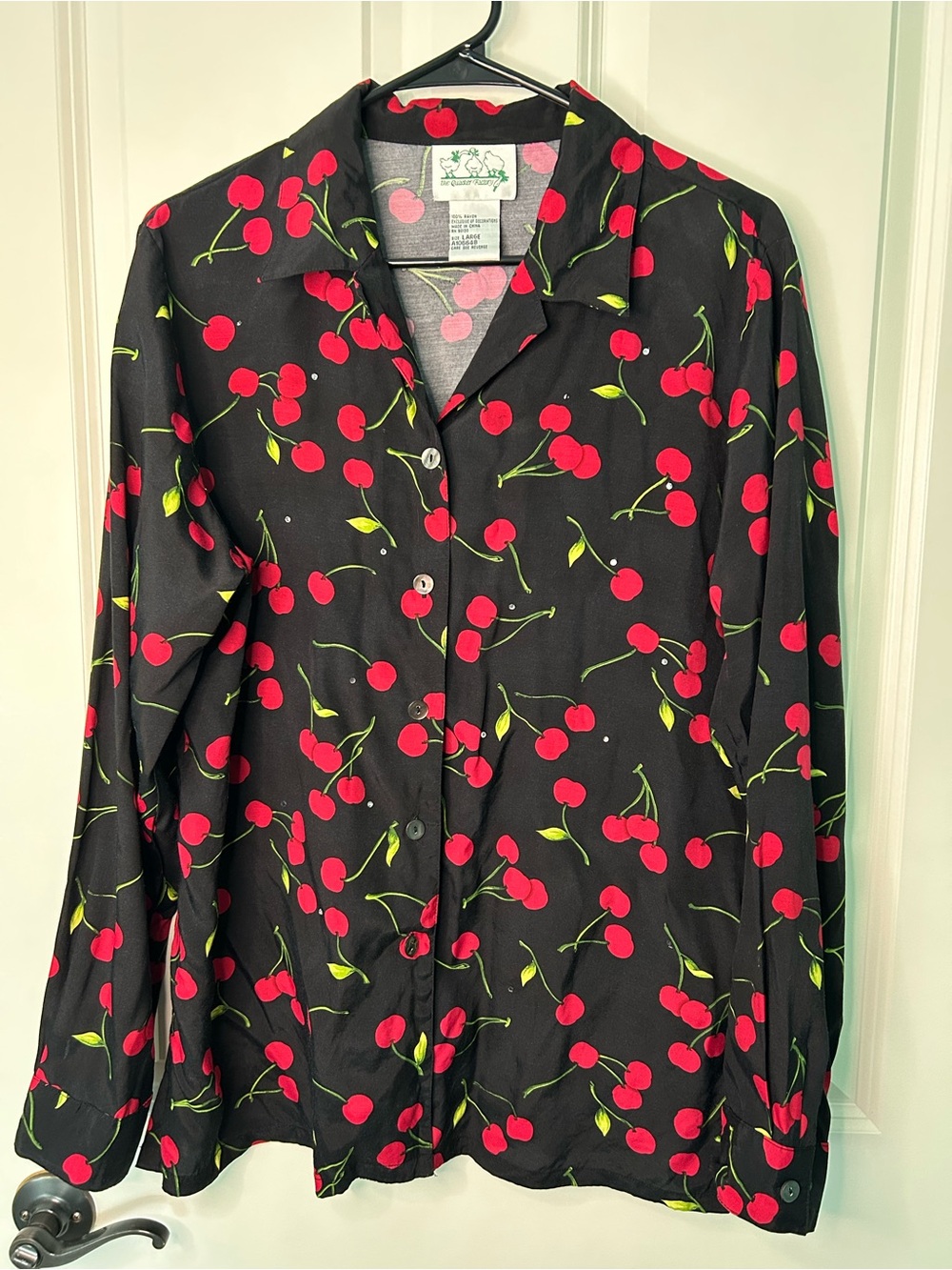 Vintage 80s cherry print top with rhinestones button up blouse